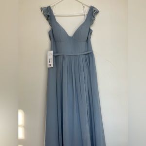 NWT Azazie Stassie Dress in Dusty Blue - Size 8
